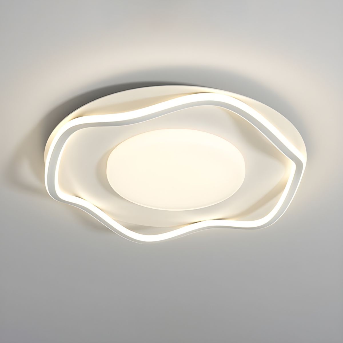 White Modern Circle Flush Mount Ceiling Light with Plastic Shade for Residential Use