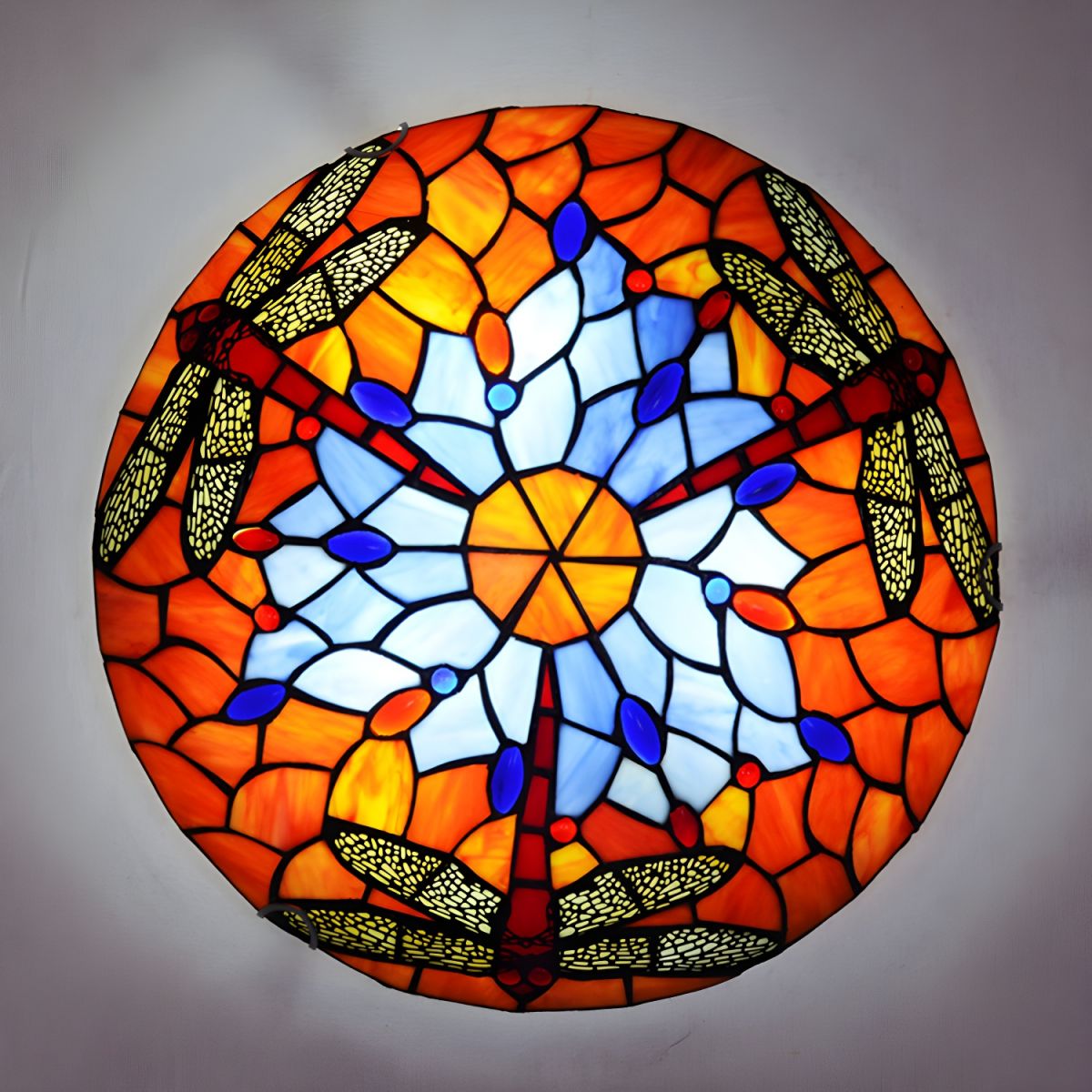 Stained Glass Bowl Flush Mount Light Tiffany Rustic Ceiling Lamp for Stair Living Room