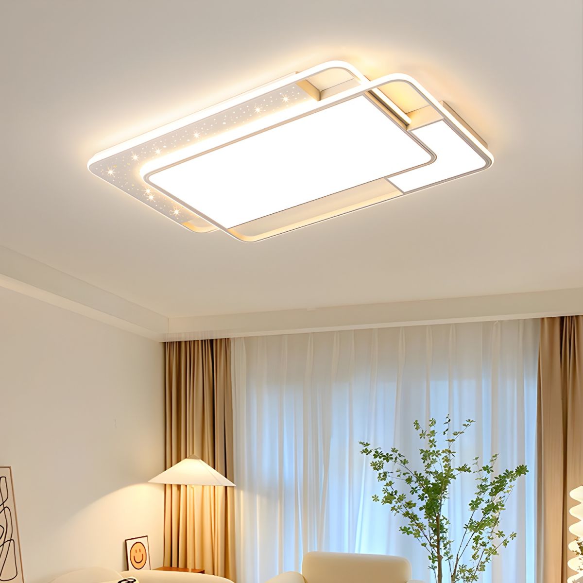 White Acrylic Flush Mount LED Bulbs Modern Ceiling Light with 4 Lights