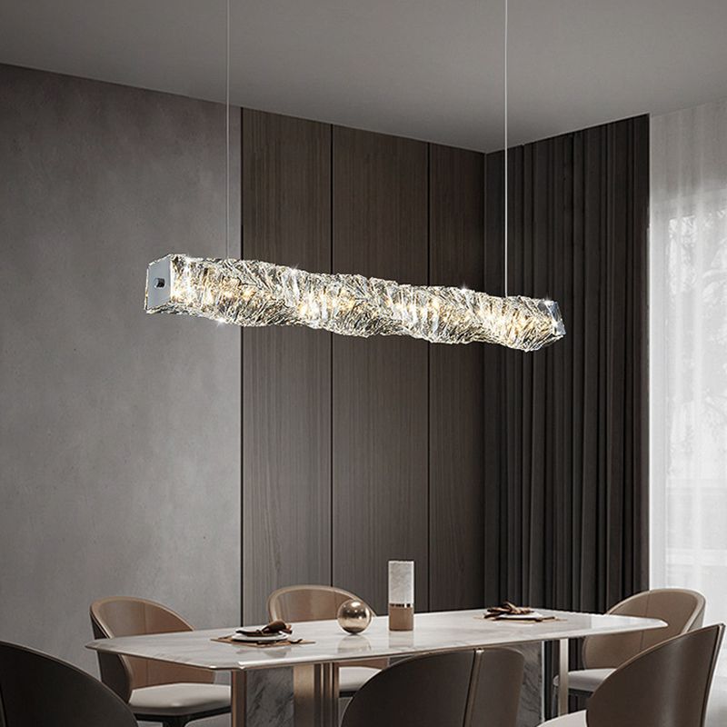 1 Light Linear Island Lighting Contemporary Crystal for Dining Room