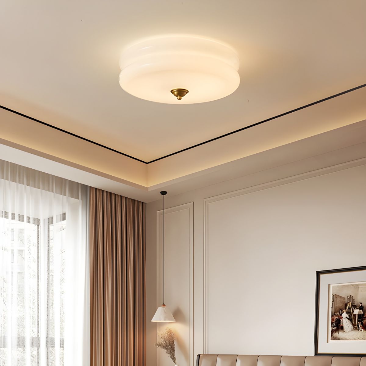 White Circle Modern Flush Mount Ceiling Light with White Glass Shade