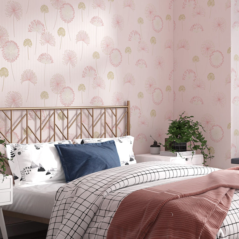 Peel and Stick Dandelion Wallpaper Pastel Color Rural Wall Art for Living Room, Removable Light Pink Clearhalo 'Wall Decor' 'Wallpaper' 1206030