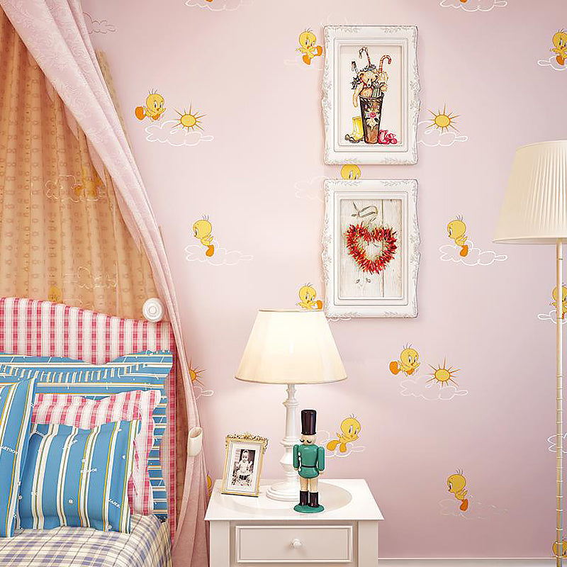 Novelty Cartoon Duck Wallpaper for Childrens Bedroom 33' x 20.5" Wall Decor in Light Pink Light Pink Clearhalo 'Wall Decor' 'Wallpaper' 1206301