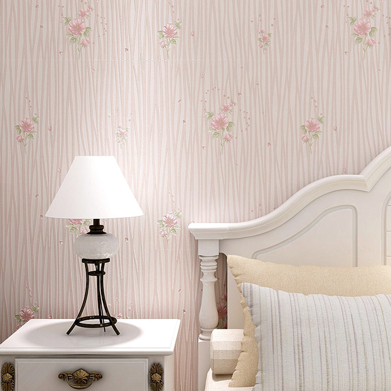 Pastel Color Flower Wallpaper Water-Resistant Country Bedroom Wall Art, Non-Pasted Light Pink Clearhalo 'Country wall decor' 'Rustic' 'Wallpaper' Wall Decor' 1206821