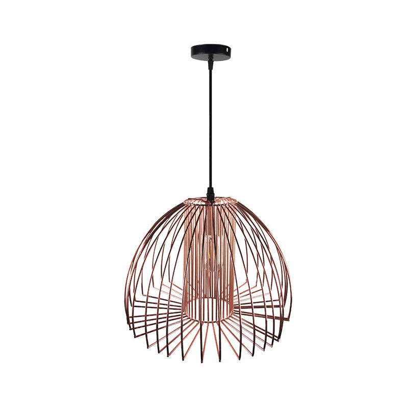 Industrial Wire Frame Ceiling Pendant Light 1 Bulb Metallic Hanging Light with Dome Shade in Black/Copper for Living Room Clearhalo 'Art Deco Pendants' 'Black' 'Cast Iron' 'Ceiling Lights' 'Ceramic' 'Crystal' 'Industrial Pendants' 'Industrial' 'Metal' 'Middle Century Pendants' 'Pendant Lights' 'Pendants' 'Rustic Pendants' 'Tiffany' Lighting' 1207400