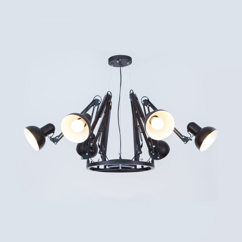 6-Light Dome Pendant Lighting with Spider Design Retro Black/White Metallic Chandelier Light Fixture with Adjustable Arm Clearhalo 'Cast Iron' 'Ceiling Lights' 'Chandeliers' 'Industrial Chandeliers' 'Industrial' 'Metal' 'Middle Century Chandeliers' 'Rustic Chandeliers' 'Tiffany' Lighting' 1207557