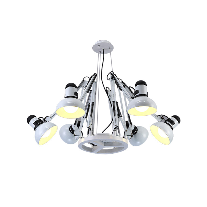 6-Light Dome Pendant Lighting with Spider Design Retro Black/White Metallic Chandelier Light Fixture with Adjustable Arm Clearhalo 'Cast Iron' 'Ceiling Lights' 'Chandeliers' 'Industrial Chandeliers' 'Industrial' 'Metal' 'Middle Century Chandeliers' 'Rustic Chandeliers' 'Tiffany' Lighting' 1207561