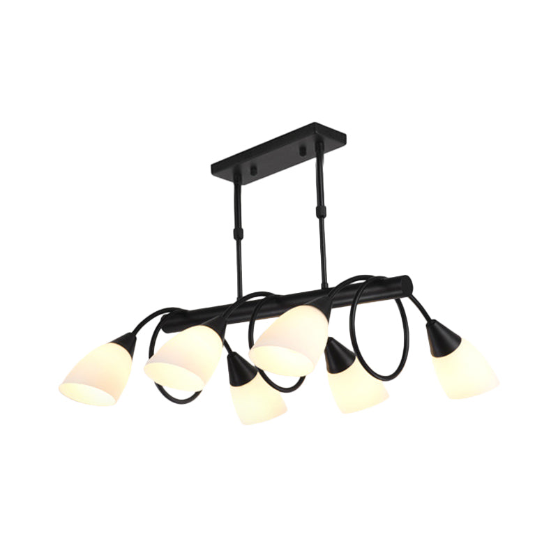 Linear Kitchen Pendant Light Fixture Modern White Glass 6/8/10 Lights Black Hanging Lamp Kit, Down/Up Clearhalo 'Ceiling Lights' 'Glass shade' 'Glass' 'Island Lights' Lighting' 1207730