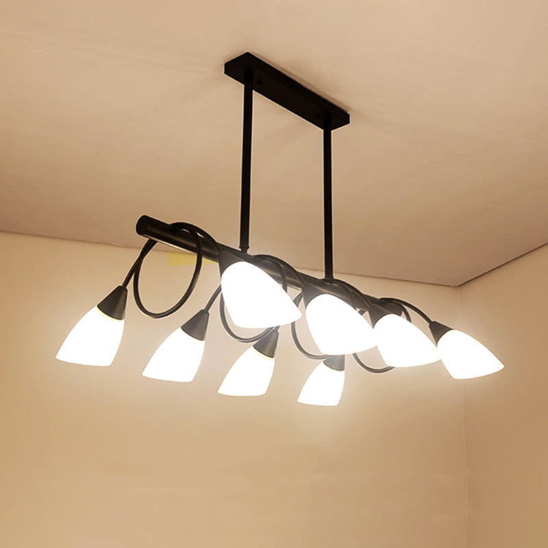 Linear Kitchen Pendant Light Fixture Modern White Glass 6/8/10 Lights Black Hanging Lamp Kit, Down/Up Clearhalo 'Ceiling Lights' 'Glass shade' 'Glass' 'Island Lights' Lighting' 1207733