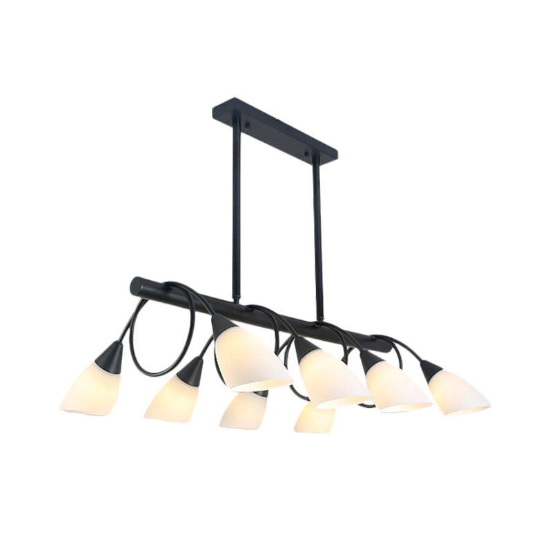 Linear Kitchen Pendant Light Fixture Modern White Glass 6/8/10 Lights Black Hanging Lamp Kit, Down/Up Clearhalo 'Ceiling Lights' 'Glass shade' 'Glass' 'Island Lights' Lighting' 1207734