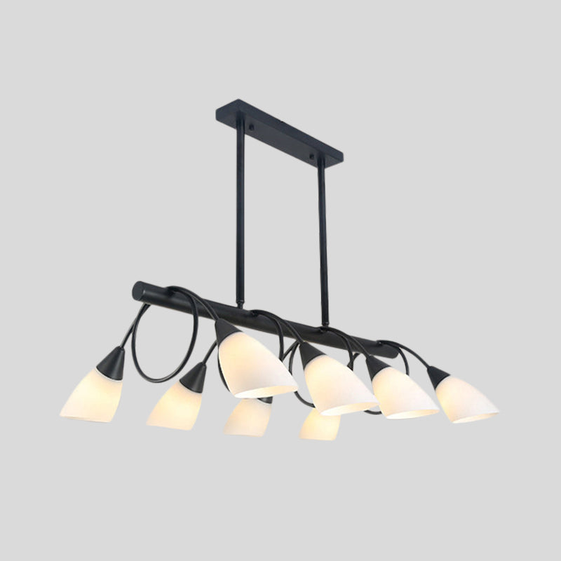 Linear Kitchen Pendant Light Fixture Modern White Glass 6/8/10 Lights Black Hanging Lamp Kit, Down/Up Clearhalo 'Ceiling Lights' 'Glass shade' 'Glass' 'Island Lights' Lighting' 1207735