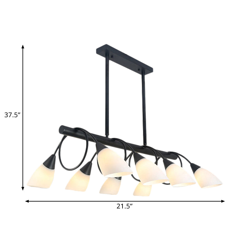 Linear Kitchen Pendant Light Fixture Modern White Glass 6/8/10 Lights Black Hanging Lamp Kit, Down/Up Clearhalo 'Ceiling Lights' 'Glass shade' 'Glass' 'Island Lights' Lighting' 1207736