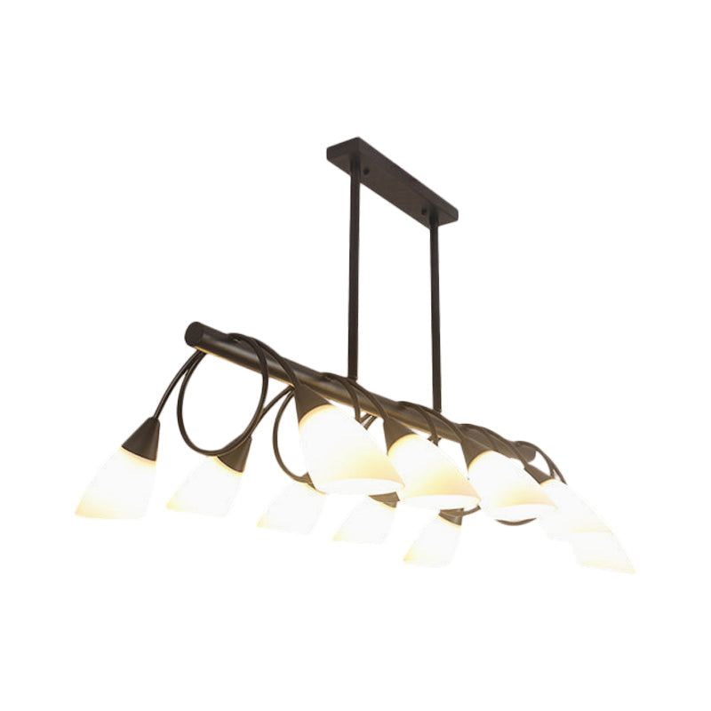 Linear Kitchen Pendant Light Fixture Modern White Glass 6/8/10 Lights Black Hanging Lamp Kit, Down/Up Clearhalo 'Ceiling Lights' 'Glass shade' 'Glass' 'Island Lights' Lighting' 1207740