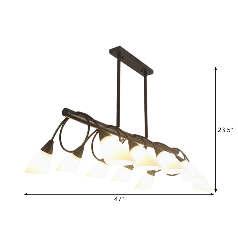 Linear Kitchen Pendant Light Fixture Modern White Glass 6/8/10 Lights Black Hanging Lamp Kit, Down/Up Clearhalo 'Ceiling Lights' 'Glass shade' 'Glass' 'Island Lights' Lighting' 1207741