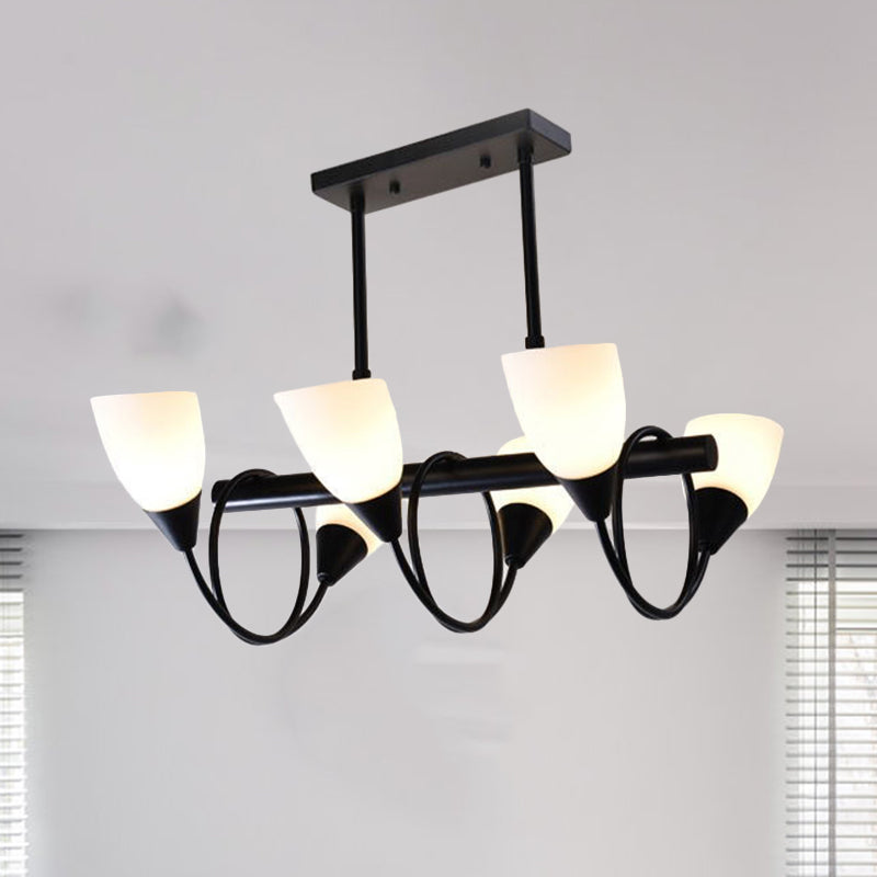 Linear Kitchen Pendant Light Fixture Modern White Glass 6/8/10 Lights Black Hanging Lamp Kit, Down/Up Clearhalo 'Ceiling Lights' 'Glass shade' 'Glass' 'Island Lights' Lighting' 1207743