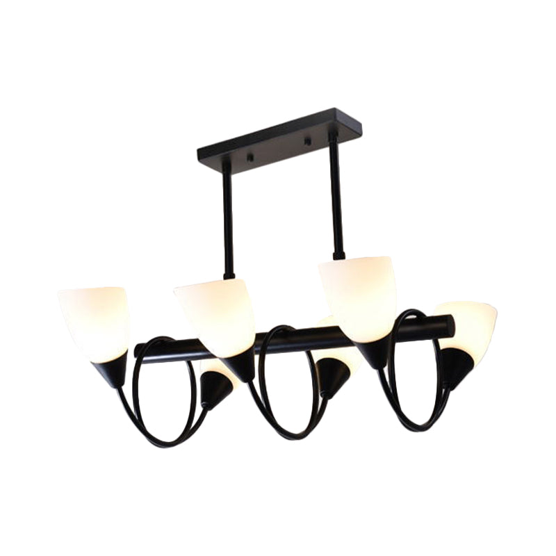 Linear Kitchen Pendant Light Fixture Modern White Glass 6/8/10 Lights Black Hanging Lamp Kit, Down/Up Clearhalo 'Ceiling Lights' 'Glass shade' 'Glass' 'Island Lights' Lighting' 1207744