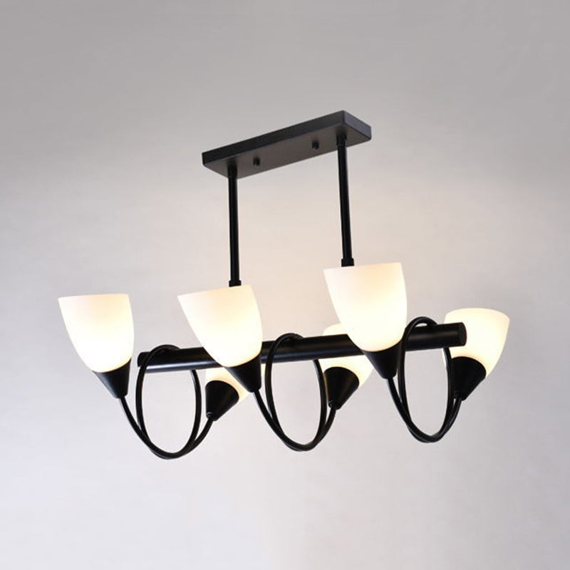 Linear Kitchen Pendant Light Fixture Modern White Glass 6/8/10 Lights Black Hanging Lamp Kit, Down/Up Clearhalo 'Ceiling Lights' 'Glass shade' 'Glass' 'Island Lights' Lighting' 1207745