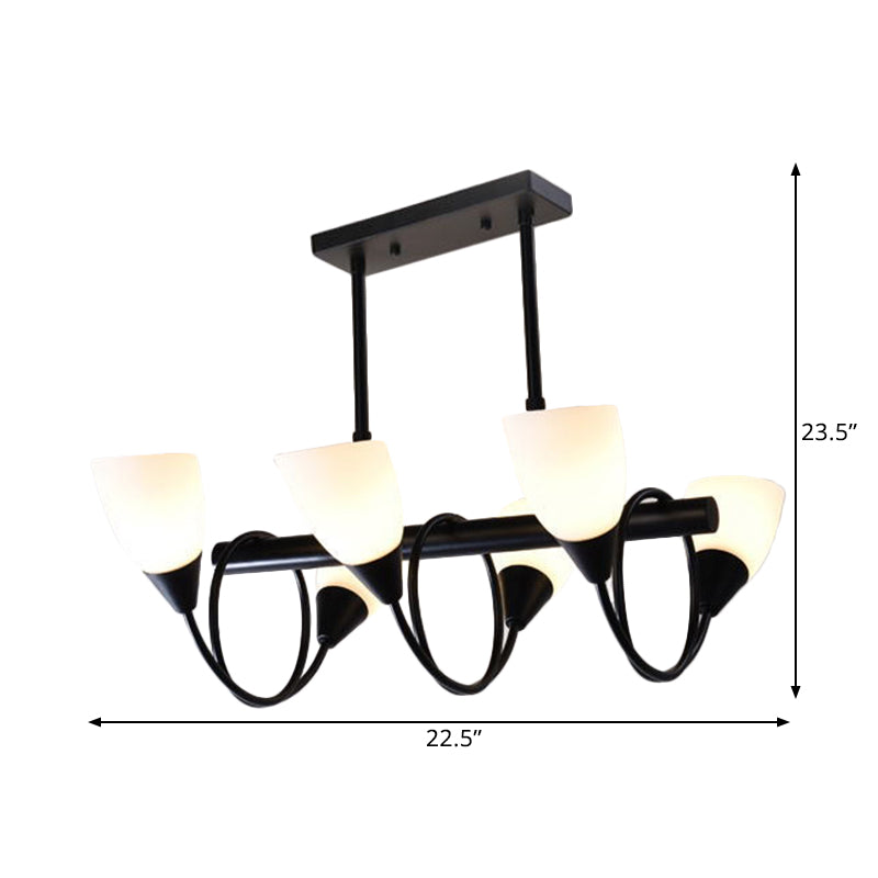 Linear Kitchen Pendant Light Fixture Modern White Glass 6/8/10 Lights Black Hanging Lamp Kit, Down/Up Clearhalo 'Ceiling Lights' 'Glass shade' 'Glass' 'Island Lights' Lighting' 1207746