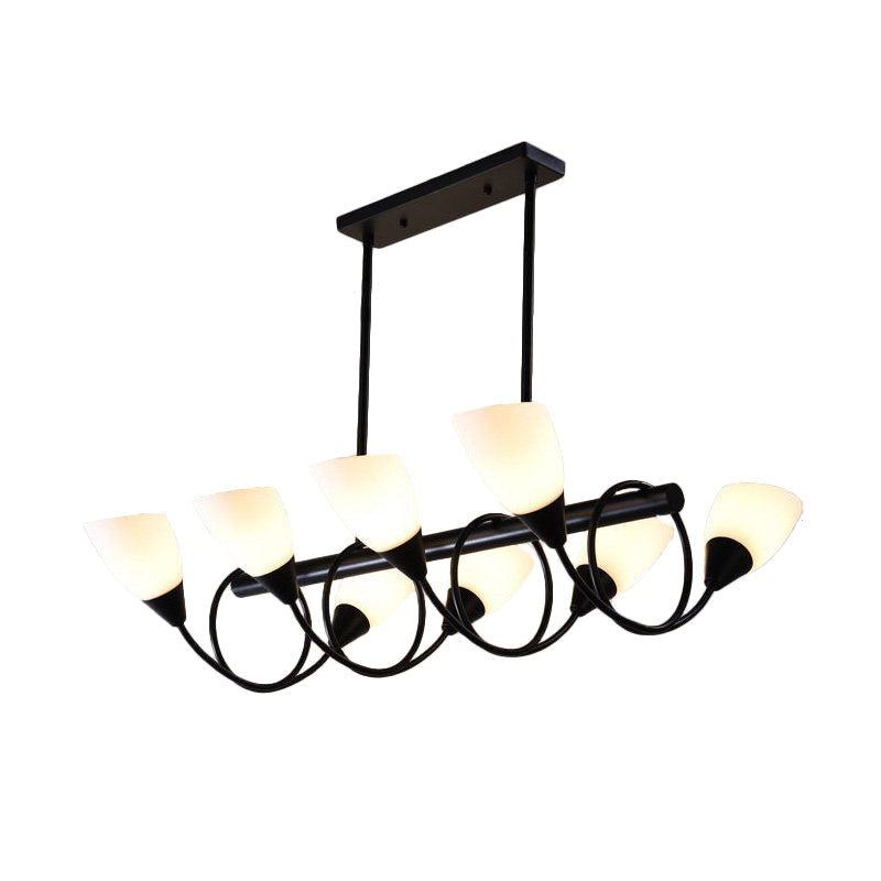 Linear Kitchen Pendant Light Fixture Modern White Glass 6/8/10 Lights Black Hanging Lamp Kit, Down/Up Clearhalo 'Ceiling Lights' 'Glass shade' 'Glass' 'Island Lights' Lighting' 1207750