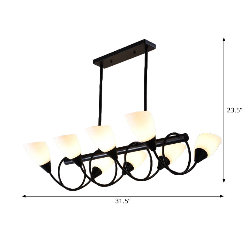 Linear Kitchen Pendant Light Fixture Modern White Glass 6/8/10 Lights Black Hanging Lamp Kit, Down/Up Clearhalo 'Ceiling Lights' 'Glass shade' 'Glass' 'Island Lights' Lighting' 1207751