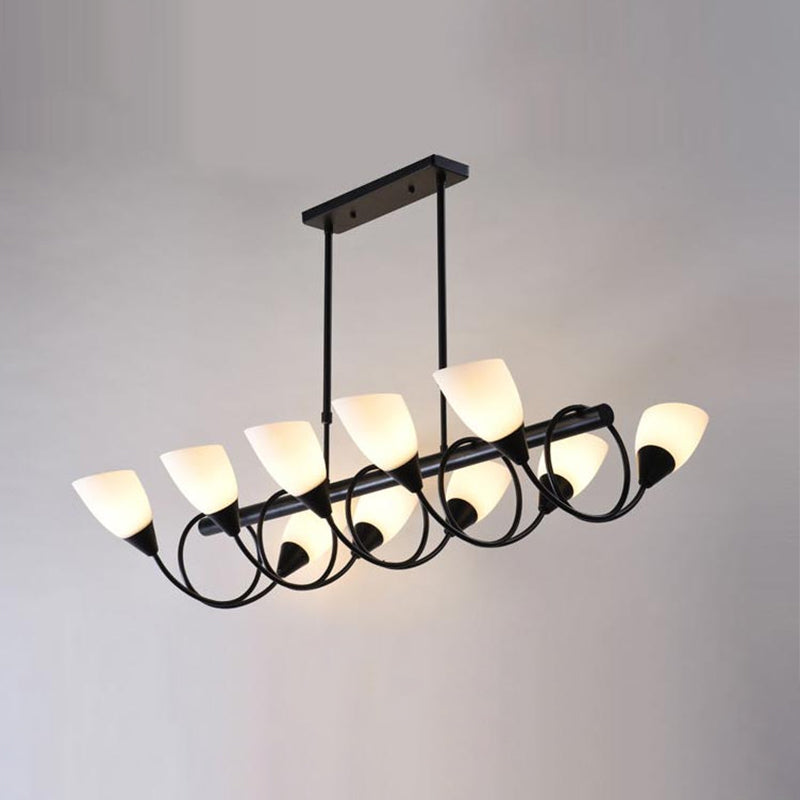 Linear Kitchen Pendant Light Fixture Modern White Glass 6/8/10 Lights Black Hanging Lamp Kit, Down/Up Clearhalo 'Ceiling Lights' 'Glass shade' 'Glass' 'Island Lights' Lighting' 1207755