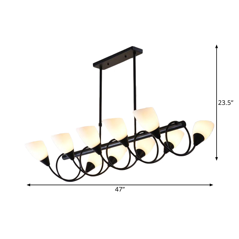 Linear Kitchen Pendant Light Fixture Modern White Glass 6/8/10 Lights Black Hanging Lamp Kit, Down/Up Clearhalo 'Ceiling Lights' 'Glass shade' 'Glass' 'Island Lights' Lighting' 1207756
