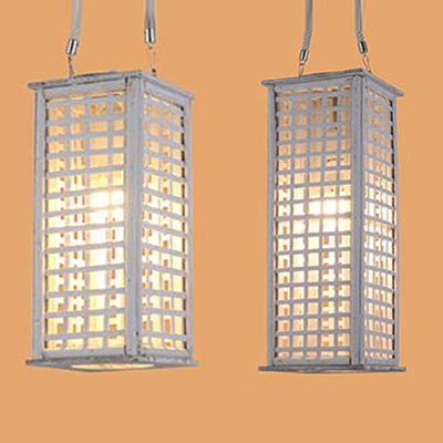 Contemporary Style Rectangular Pendant Lighting Bamboo 14"/19.5" Wide 1-Light Dining Room Suspended Lamp in White Clearhalo 'Ceiling Lights' 'Modern Pendants' 'Modern' 'Pendant Lights' 'Pendants' Lighting' 120831