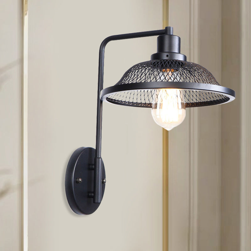 Flared Restaurant Sconce Fixture with Mesh Shade Retro Style Wrought Iron 1 Bulb Black/Rust Wall Lamp Black 8.5���+6.5��� Clearhalo 'Wall Lamps & Sconces' 'Wall Lights' Lighting' 1209750
