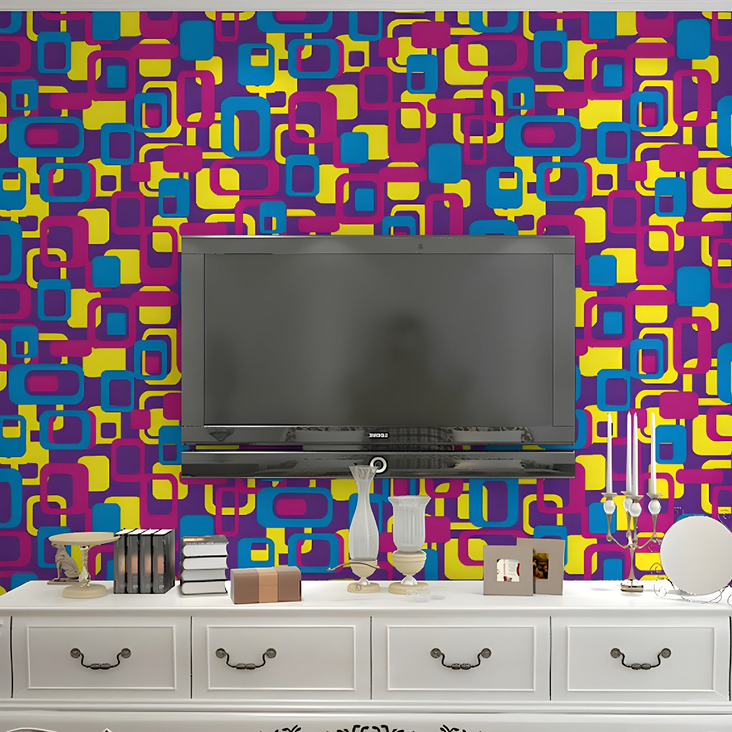 Color-Block Square Wallpaper Roll Mid-Century Moisture Resistant Living Room Wall Decor Purple Clearhalo 'Wall Decor' 'Wallpaper' 1212105