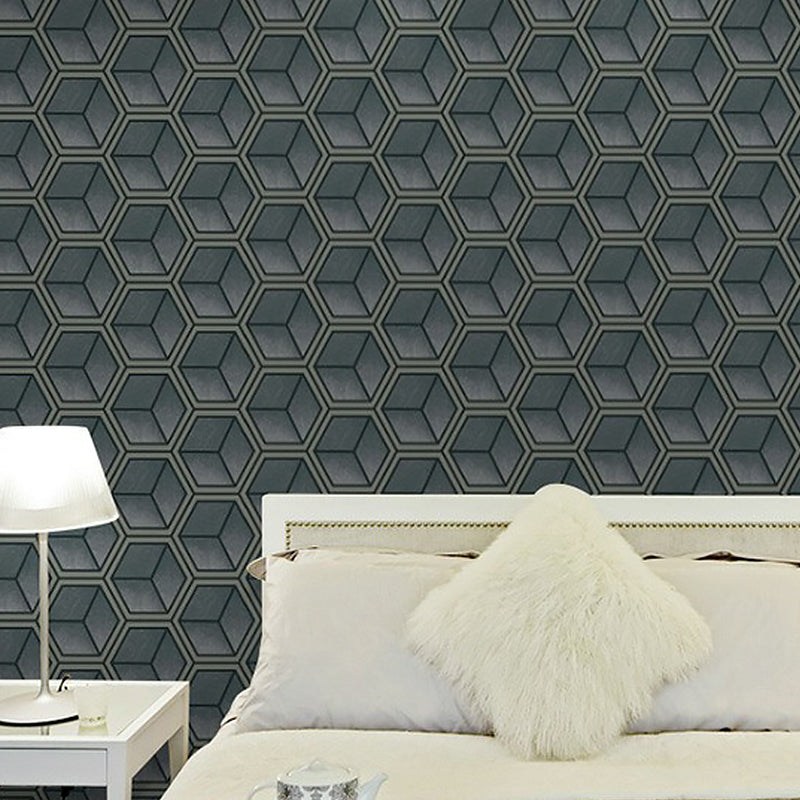 Cube Geometry Wallpaper Roll Moisture Resistant Wall Covering for Bedroom, Non-Pasted Grey Clearhalo 'Wall Decor' 'Wallpaper' 1212218