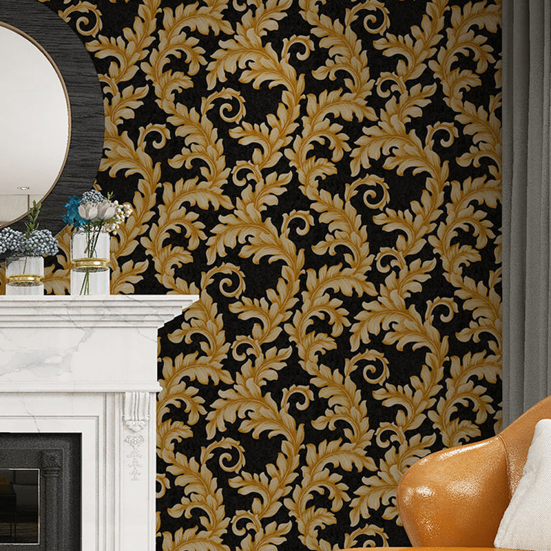 57.1-sq ft Damask Wallpaper Retro Leaf Print Wall Covering in Dark Color for Accent Wall Clearhalo 'Vintage wall decor' 'Vintage' 'Wallpaper' Wall Decor' 1212304