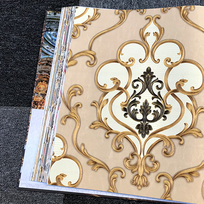 Scroll Flower Wallpaper Roll Antique Style 3D Embossed Fabric Wall Art in Dark Color Clearhalo 'Vintage wall decor' 'Vintage' 'Wallpaper' Wall Decor' 1212318