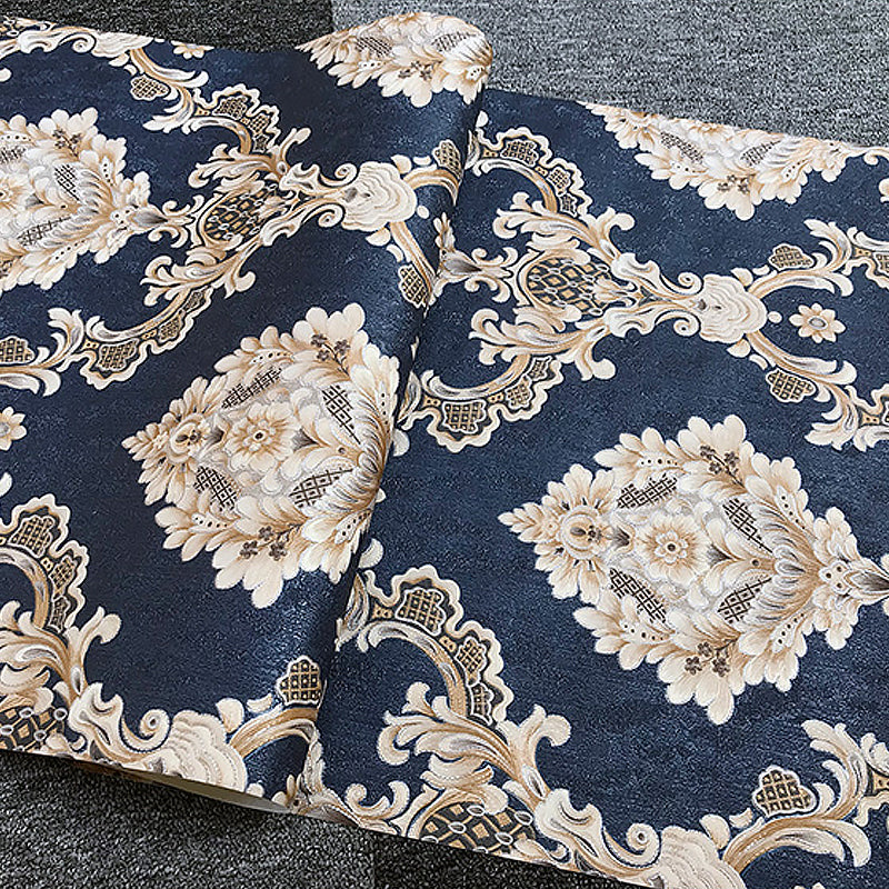 57.1-sq ft Retro Wallpaper Dark Color Damask Embroidered Wall Art, 33' L x 20.5" W Clearhalo 'Vintage wall decor' 'Vintage' 'Wallpaper' Wall Decor' 1212373