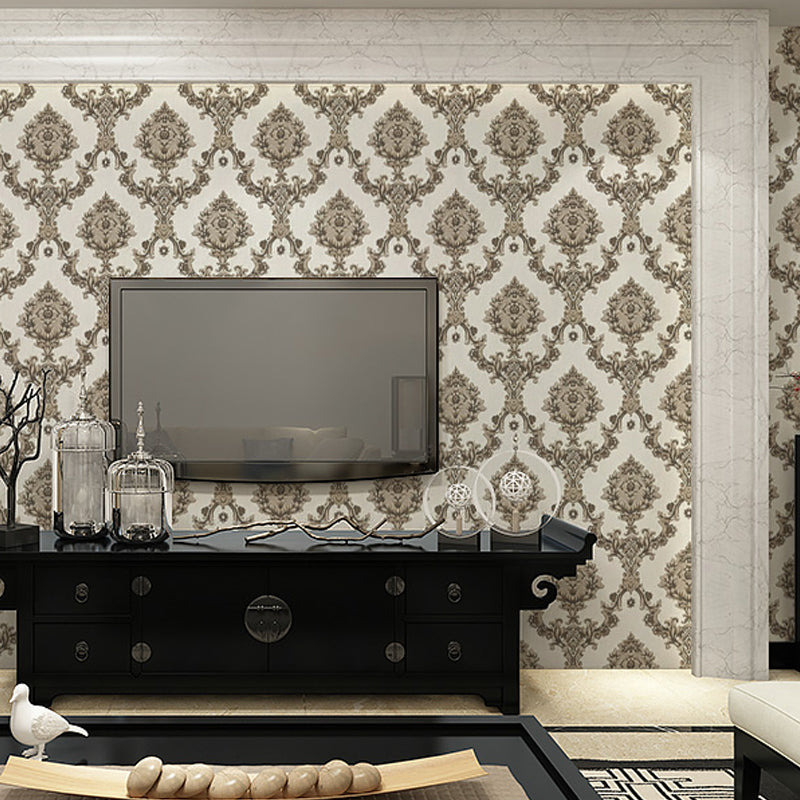 57.1-sq ft Retro Wallpaper Dark Color Damask Embroidered Wall Art, 33' L x 20.5" W Clearhalo 'Vintage wall decor' 'Vintage' 'Wallpaper' Wall Decor' 1212376