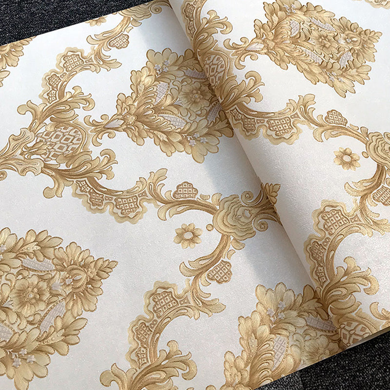 57.1-sq ft Retro Wallpaper Dark Color Damask Embroidered Wall Art, 33' L x 20.5" W Clearhalo 'Vintage wall decor' 'Vintage' 'Wallpaper' Wall Decor' 1212380