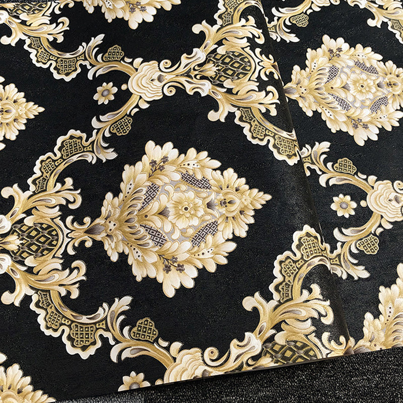 57.1-sq ft Retro Wallpaper Dark Color Damask Embroidered Wall Art, 33' L x 20.5" W Clearhalo 'Vintage wall decor' 'Vintage' 'Wallpaper' Wall Decor' 1212386