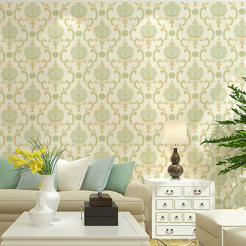 Unpasted Jacquard Wallpaper 33' L x 20.5" W Nostalgic Wall Decor in Soft Color for Bedroom Light Green Clearhalo 'Vintage wall decor' 'Vintage' 'Wallpaper' Wall Decor' 1212449