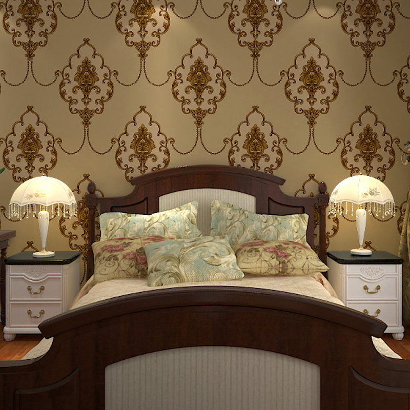 Green Vintage Wallpaper 57.1-sq ft Medallion Pattern Wall Decor for Living Room, 3D Embossed Texture Light Coffee Clearhalo 'Vintage wall decor' 'Vintage' 'Wallpaper' Wall Decor' 1212499