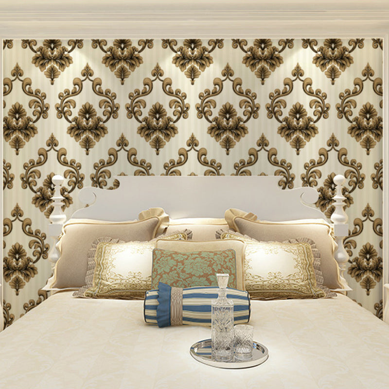 Dark Color Damask Wallpaper Roll Non-Pasted Retro Style Living Room Wall Decoration Golden Clearhalo 'Vintage wall decor' 'Vintage' 'Wallpaper' Wall Decor' 1212516