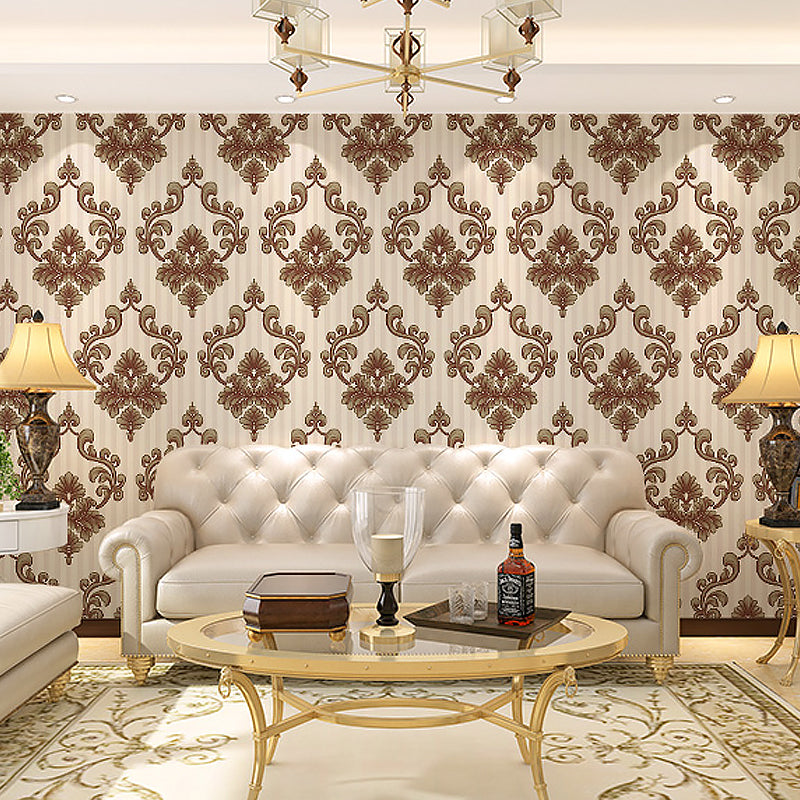 Antique Jacquard Wallpaper Roll for Accent Wall 33' x 20.5" Wall Covering in Dark Color Khaki Clearhalo 'Vintage wall decor' 'Vintage' 'Wallpaper' Wall Decor' 1212604