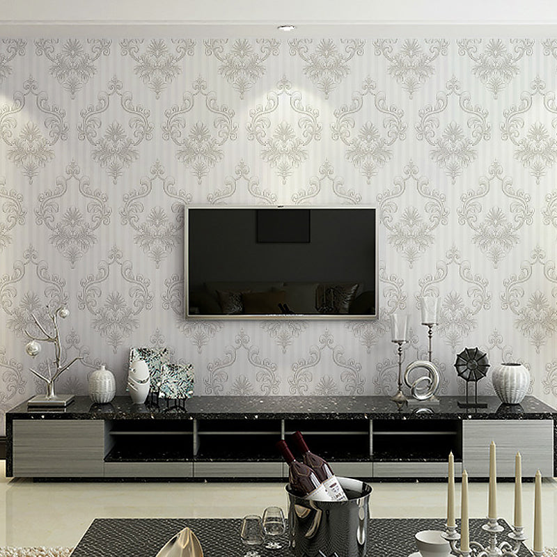 Antique Jacquard Wallpaper Roll for Accent Wall 33' x 20.5" Wall Covering in Dark Color White-Silver Clearhalo 'Vintage wall decor' 'Vintage' 'Wallpaper' Wall Decor' 1212607