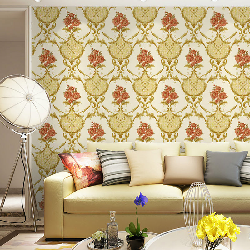 Washable Wallpaper Rural PVC Wall Covering with Blooming Peony Pattern, Unpasted Beige Clearhalo 'Country wall decor' 'Rustic' 'Wallpaper' Wall Decor' 1212763