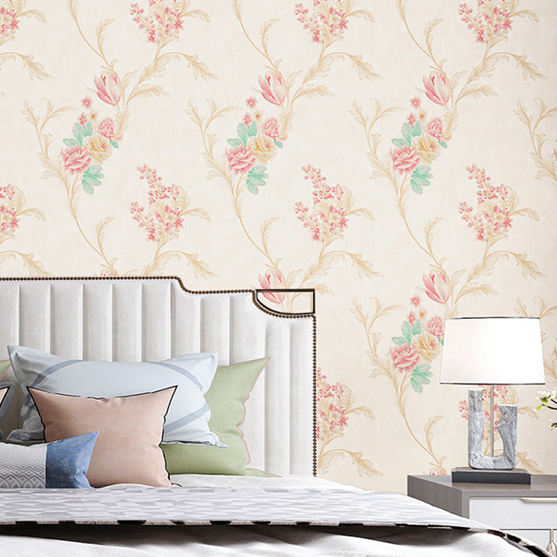 57.1-sq ft Flower Wallpaper for Bedroom Peony Branch Wall Decor in Dark Color, Moisture Resistant Beige Clearhalo 'Country wall decor' 'Rustic' 'Wallpaper' Wall Decor' 1212796