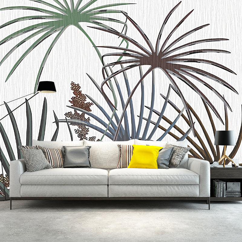 Illustration Palmetto Fan Leaf Mural Decal Full-Size Wall Covering for Living Room, Custom Print Clearhalo 'Wall Decor' 'Wall Mural' 1212963