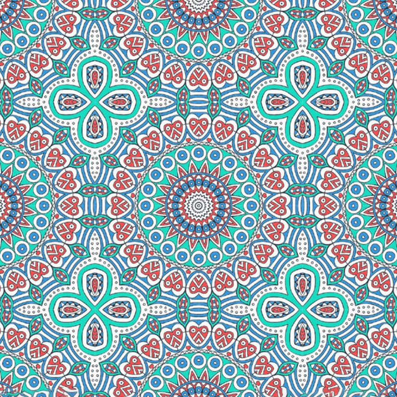 Bohemia Seamless Pattern Murals Red-Blue-Green Flower Wall Decor for Living Room Clearhalo 'Wall Decor' 'Wall Mural' 1213297
