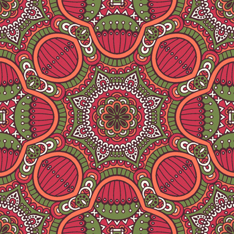 Large Boho Style Wall Mural Decal Red-Green Abstract Wall Art, Custom Size Available Clearhalo 'Wall Decor' 'Wall Mural' 1213376