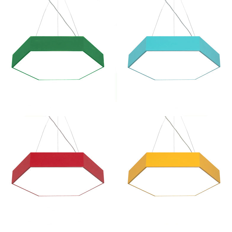 Yellow/Silver/Purple Hexagon Pendant Lamp Contemporary Led Metal Hanging Ceiling Light, 12"/18"/23.5" Wide Clearhalo 'Ceiling Lights' 'Modern Pendants' 'Modern' 'Pendant Lights' 'Pendants' Lighting' 121477