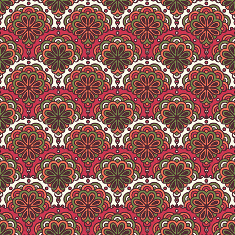 Red Flower Printed Wall Murals Stain Resistant Bohemia Bedroom Wall Covering, Non-Woven Clearhalo 'Wall Decor' 'Wall Mural' 1218345