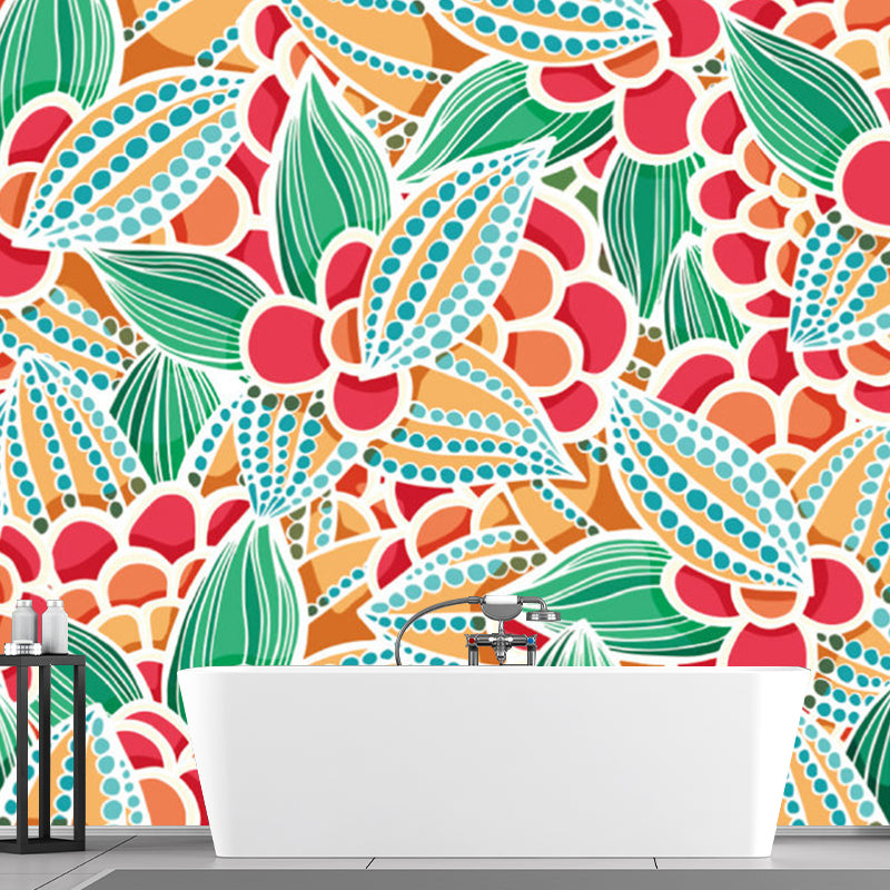 Flower Plant Mural Decal Boho-Chic Smooth Wall Covering in Multi-Color, Custom Made Clearhalo 'Wall Decor' 'Wall Mural' 1218404