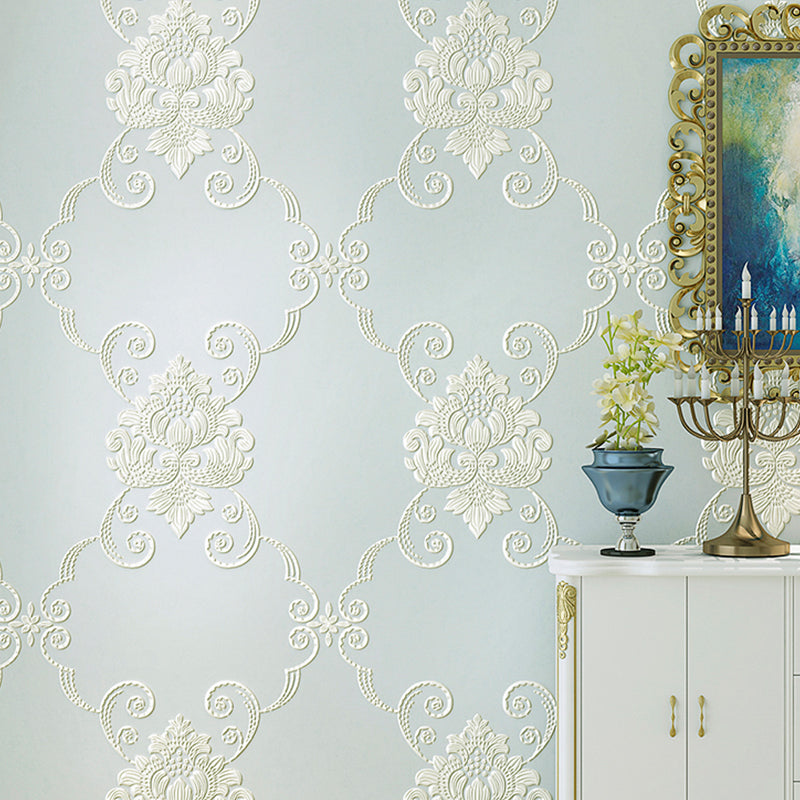 Glam Swirl Flower Wallpaper for Living Room 54.2-sq ft Wall Covering in Pastel Color Light Blue Clearhalo 'Wall Decor' 'Wallpaper' 1218759